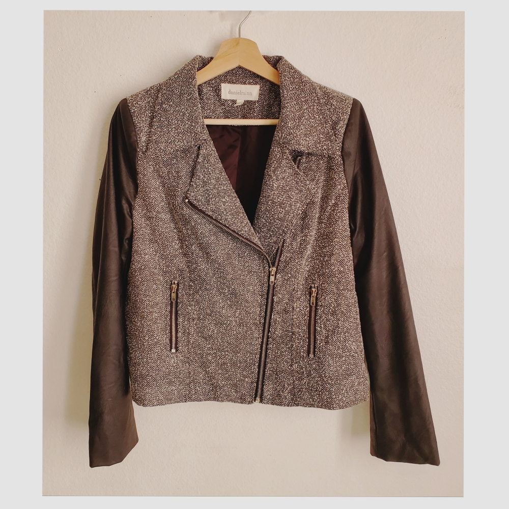 ⬇️Daniel Rainn Tweed Jacket Sz L Black⚡️⚡️⚡️